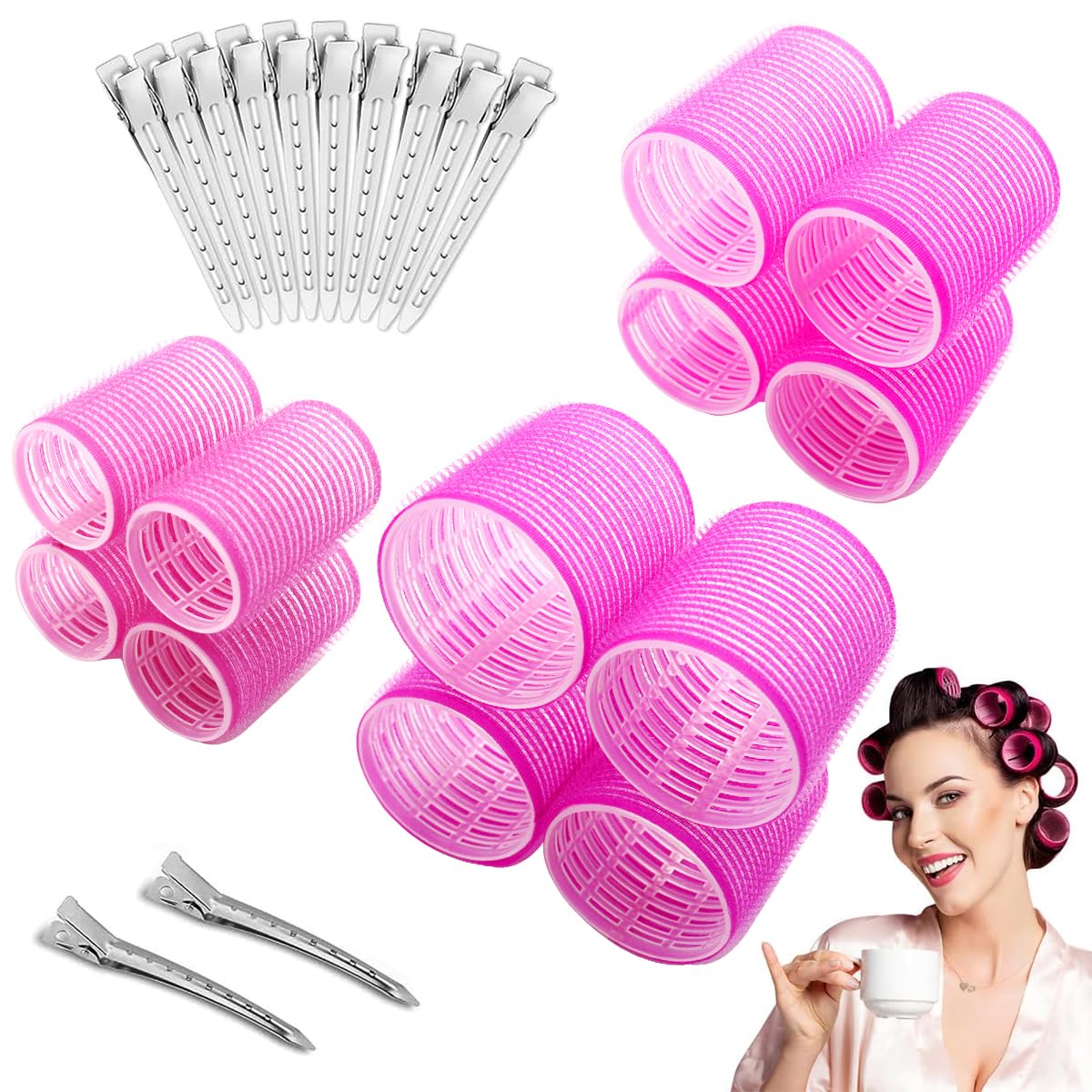 MAYCREATE Heatless Hair Curler Hair Roller for Women Girls, 12pcs Hair Curler Rollers Kit & 12 Bang Clips - 3 Sizes, Jumbo, Large & Medium MAYCREATE Heatless Hair Curler Hair Roller for Women Girls, 12pcs Hair Curler Rollers Kit & 12 Bang Clips - 3 Sizes, Jumbo, Large & Medium